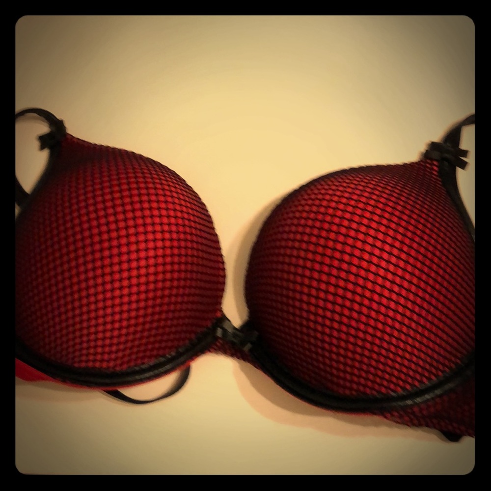 AdoreMe red fishnet bra plus 2cup sizes push-up